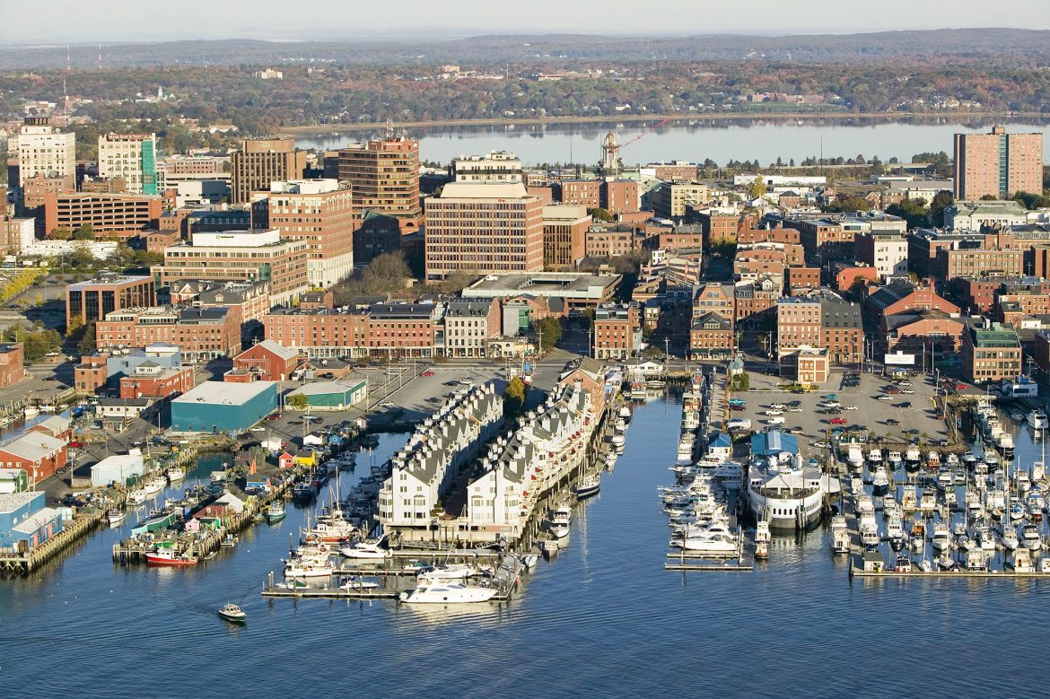 Aerial view of the harbor in portland maine