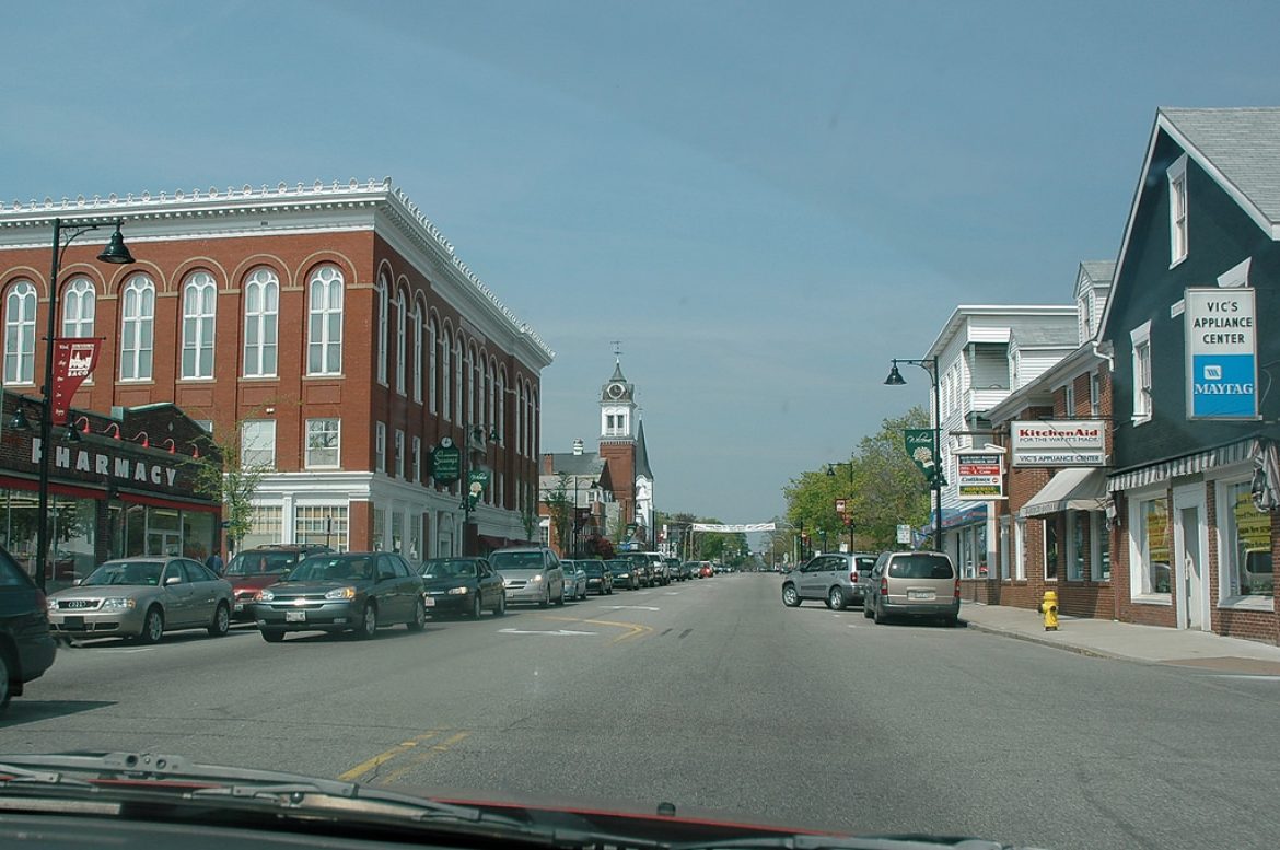 Landscape of a Main Street in Saco Maine